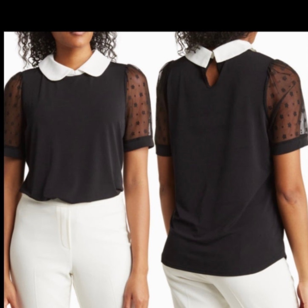 Adrianna Papell Floral Mesh Short Sleeve Crepe Top. Size Extra Small. NEW!